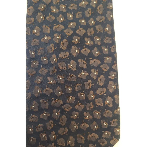 HUGO BOSS Men's 100% Silk 58" Neck Tie in Black with Brown Flowers - Picture 4 of 6